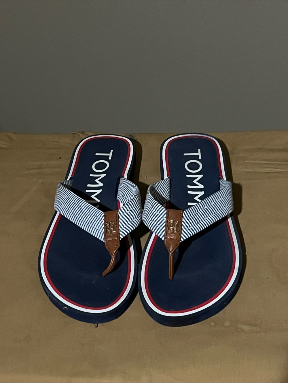 Tommy Hilfiger Navy, White & Red Men’s Striped Thong Sandals